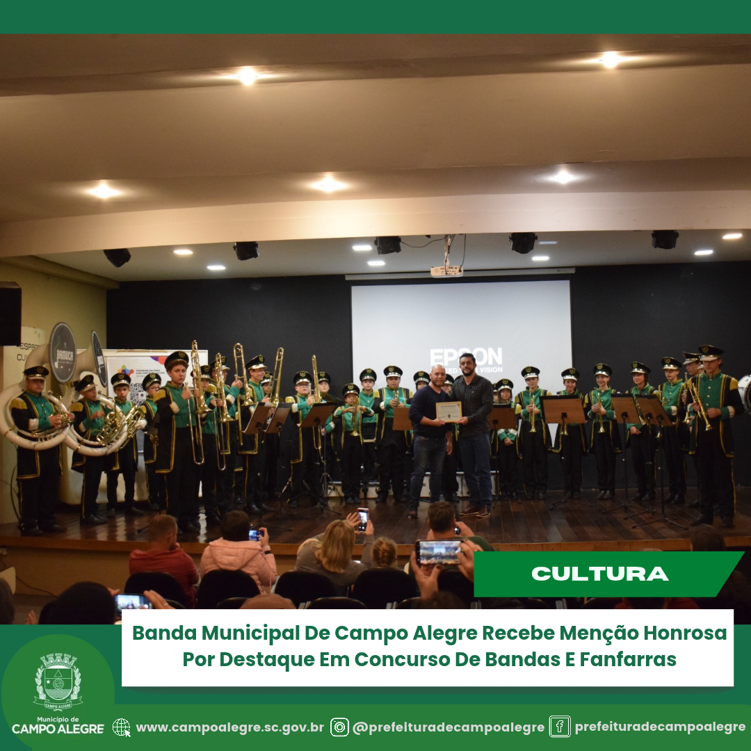 Banda Municipal de Campo Alegre recebe menção honrosa por desempenho em concurso em Piên